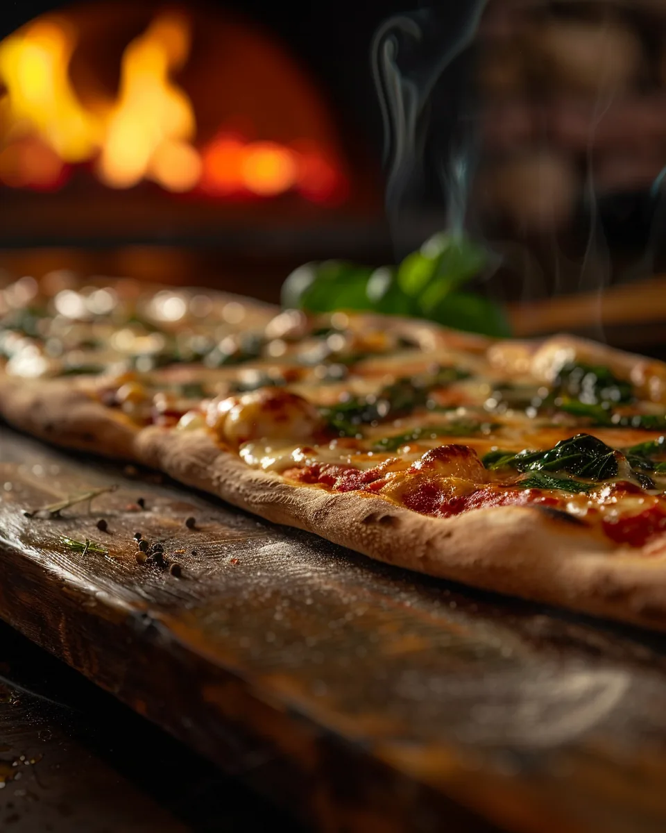Pide aux épinards et au fromage, sortie du four à bois